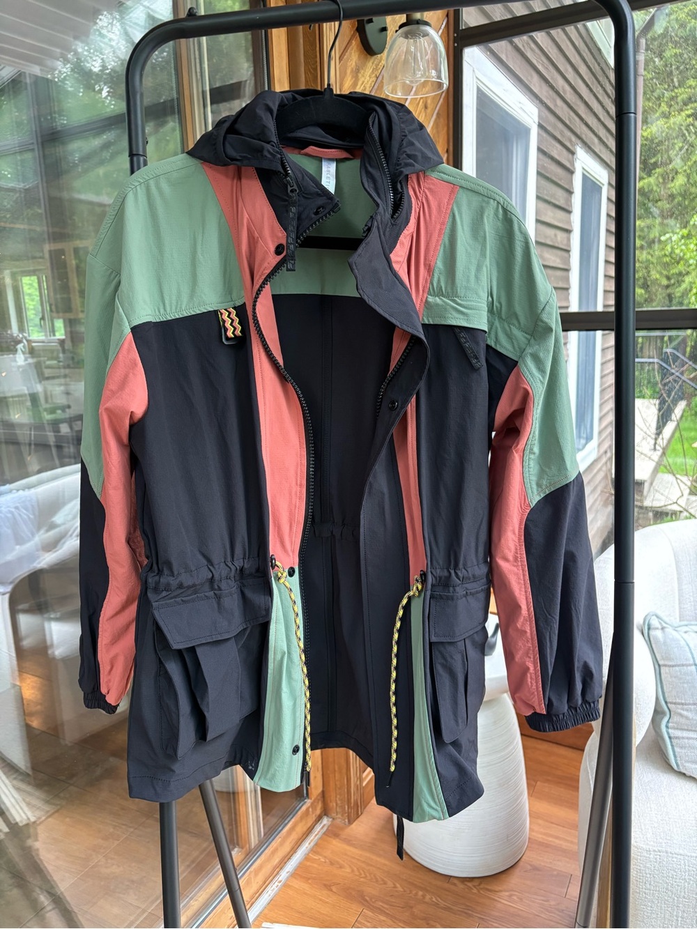 Fabletics Black, Mint & Coral Colorblock Utility Jacket